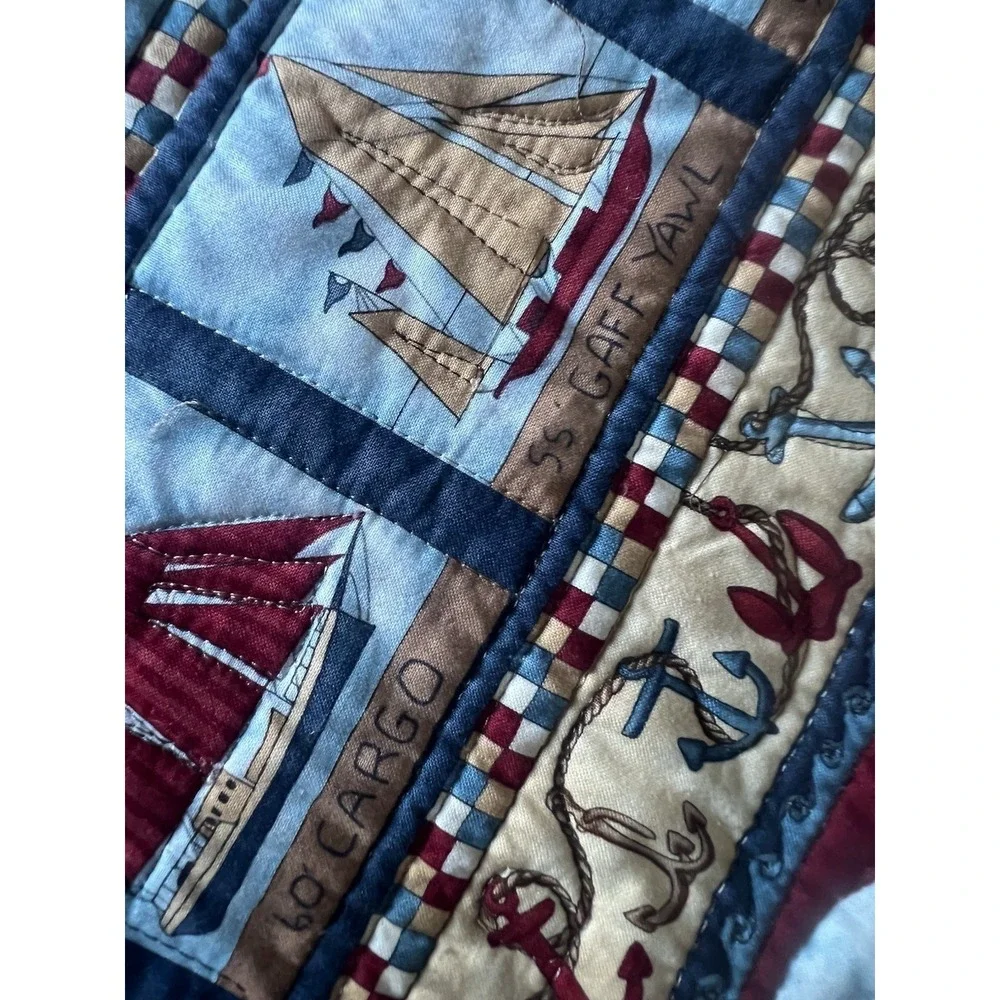 Nautical Coastal Quilted Throw Lighthouse Sailboat Beach 35x41 Wall Hanging
